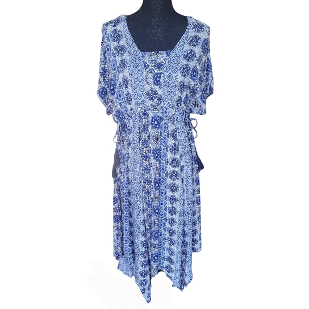 Alchemy Thread Blue and White Mandala Patterned Top Women's Size L